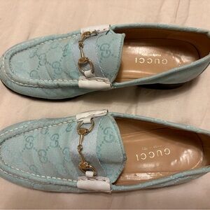 Gucci Light Blue GG Jacquard Horsebit Loafers